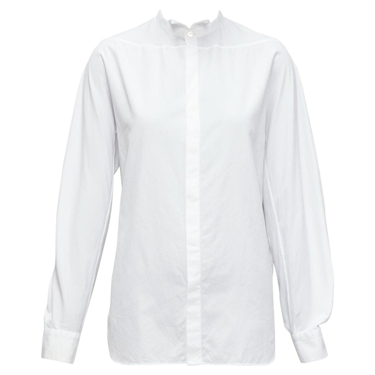 LANVIN white 100% cotton bow tie  collar plain dress shirt EU37 XS For Sale