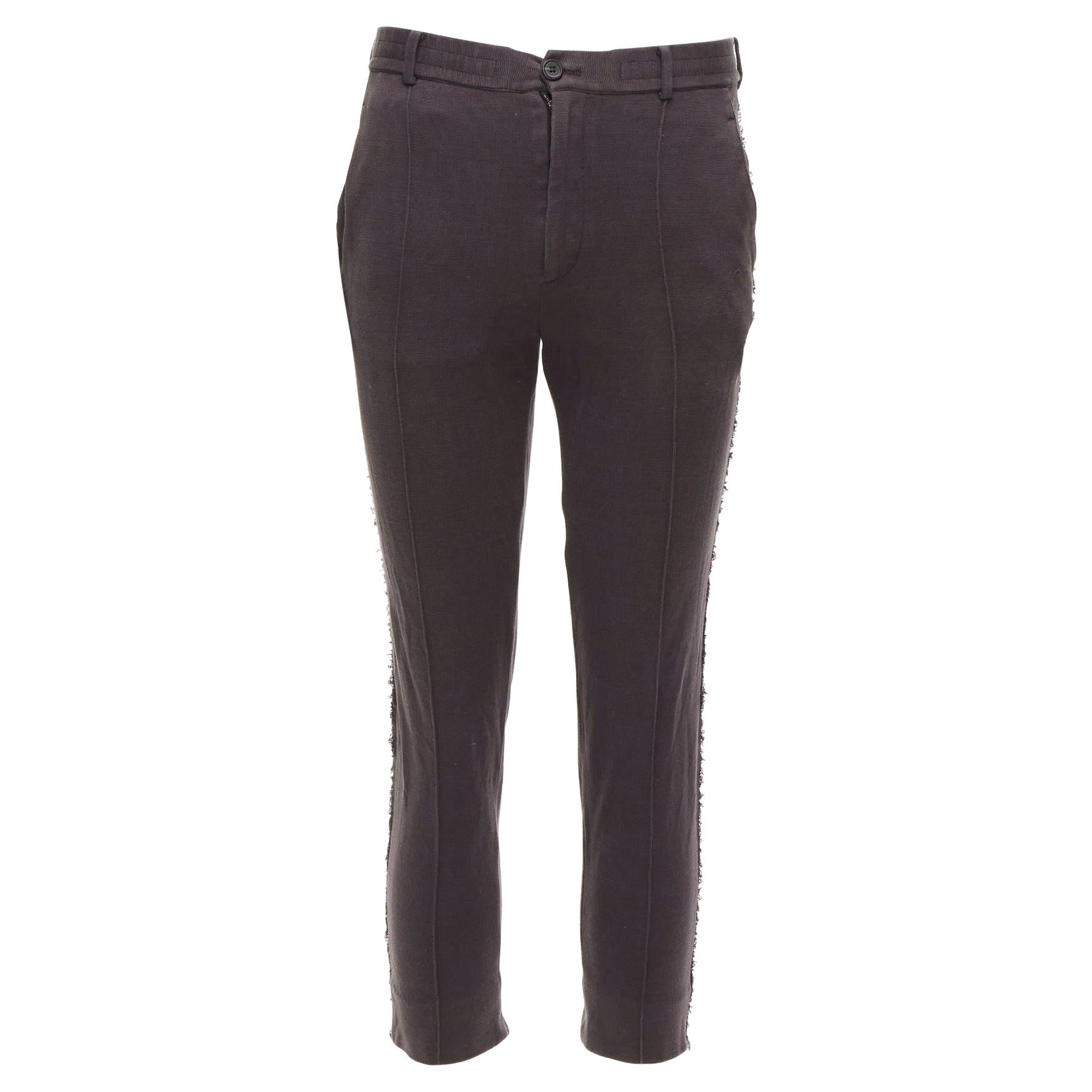 LANVIN Pantalon court en coton gris à bordure vieillie lavée à la taille S