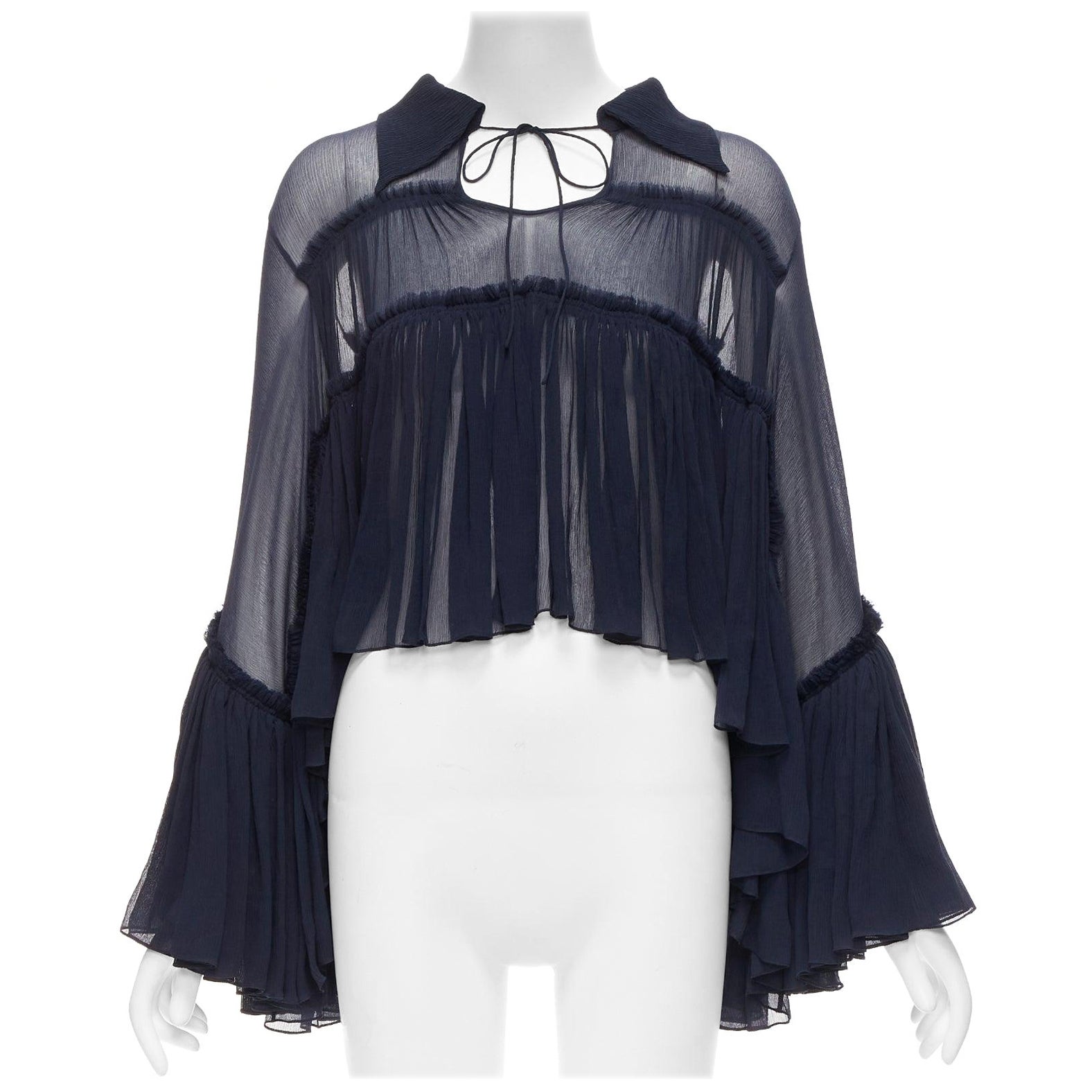 CHLOE 2015 Runway silk chiffon voluminous ruffle sleeve tie neck boho blouse For Sale