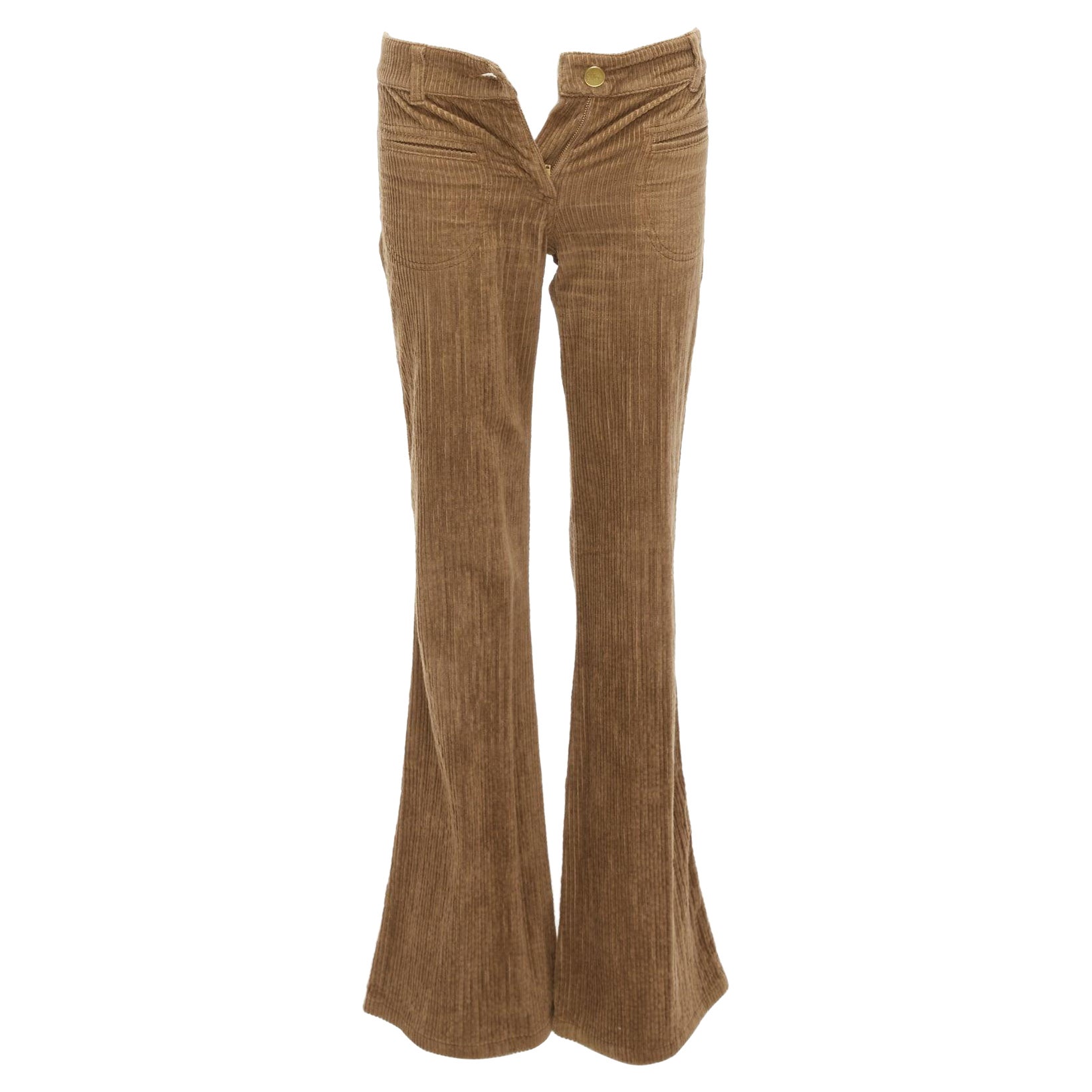 CHLOE brown cotton corduroy low waist flared pants FR34 XS For Sale