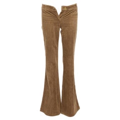 CHLOE pantalon évasé taille basse en velours côtelé de coton marron FR34 XS