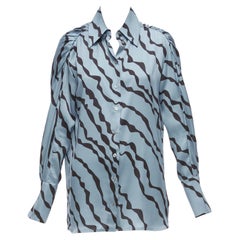 Used VVB VICTORIA BECKHAM blue black diagonal stripe asymmetric shoulder shirt UK10 M