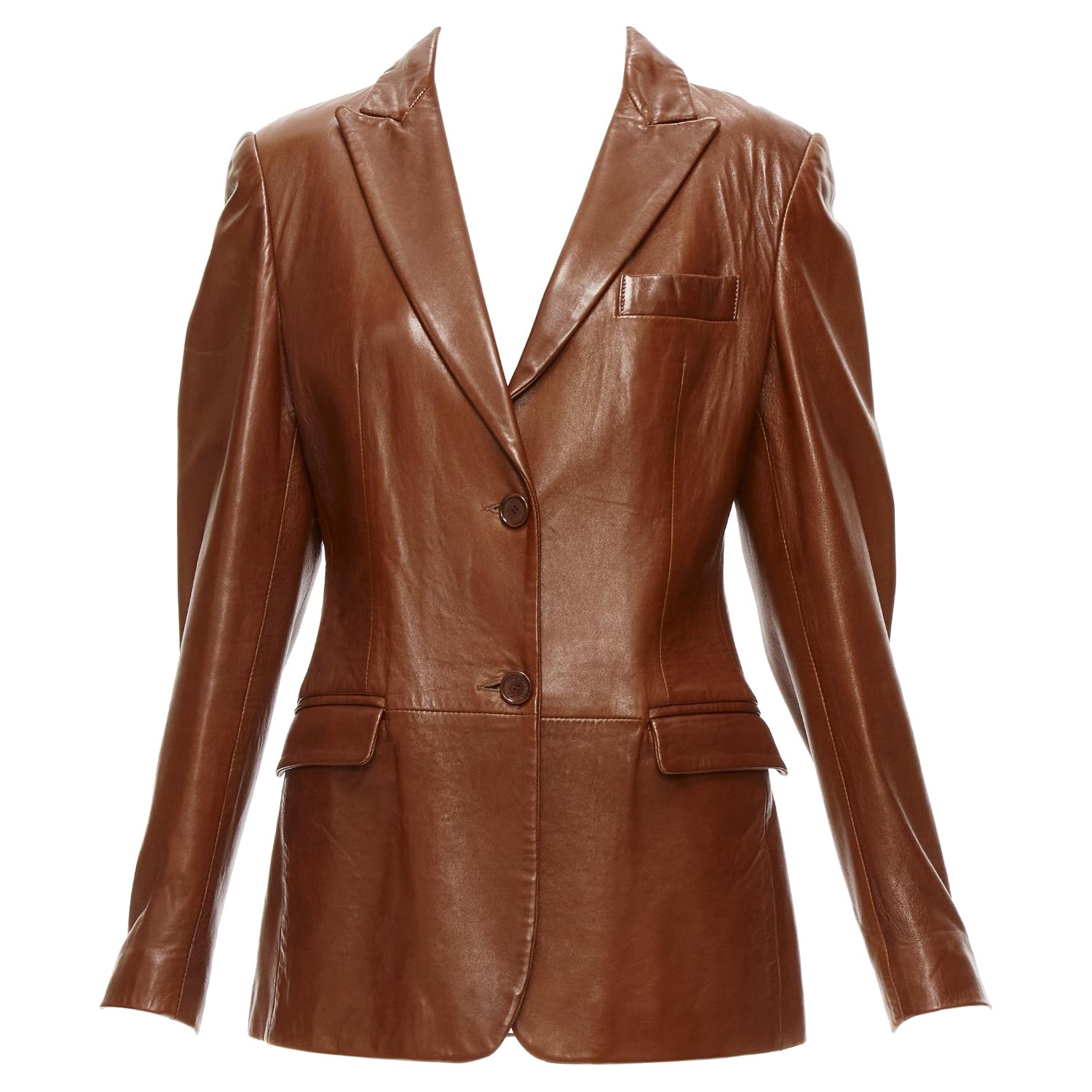 DOLCE GABBANA 1990s Vintage brown real leather pocketed blazer jacket UK8 S For Sale