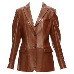 Dolce & Gabbana 1990 Vintage veste de blazer en cuir véritable Brown UK8 S