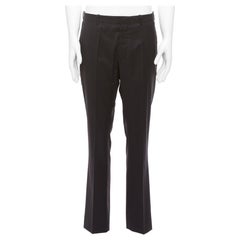 DIOR HOMME black virgin wool flap pockets butt darted flare trousers FR50 L