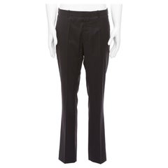 DIOR HOMME trousers à rabats en laine vierge noire à bretelles foncées FR50 L