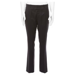 DIOR HOMME trousers à rabats en laine vierge noire à bretelles foncées FR50 L