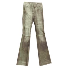 JITROIS grey washed leather mid waist patchwork flare cropped pants IT34 XXS