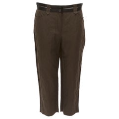 LANVIN 2005 brun foncé noir coton mélangé ceinture transparente pantalon crop FR40 L