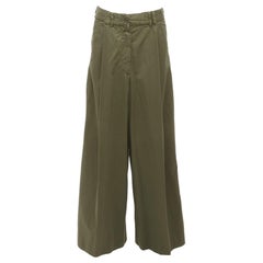 DRIES VAN NOTEN - Pantalon large à plis avant en coton 100 % kaki FR38 M