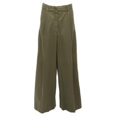 DRIES VAN NOTEN Khakifarbene Hose mit weitem Bein aus 100 % Baumwollfalten vorne FR38 M