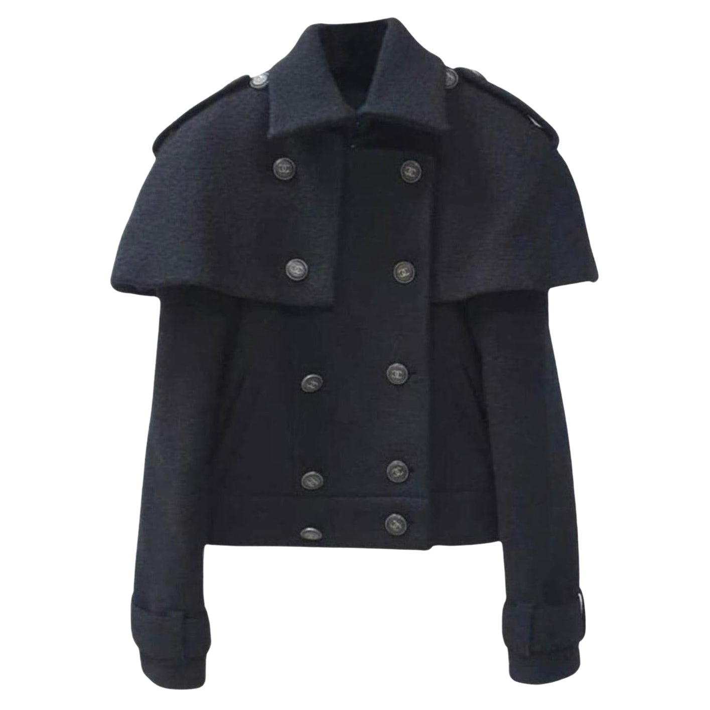 Chanel CC Buttons Black Tweed Jacket For Sale