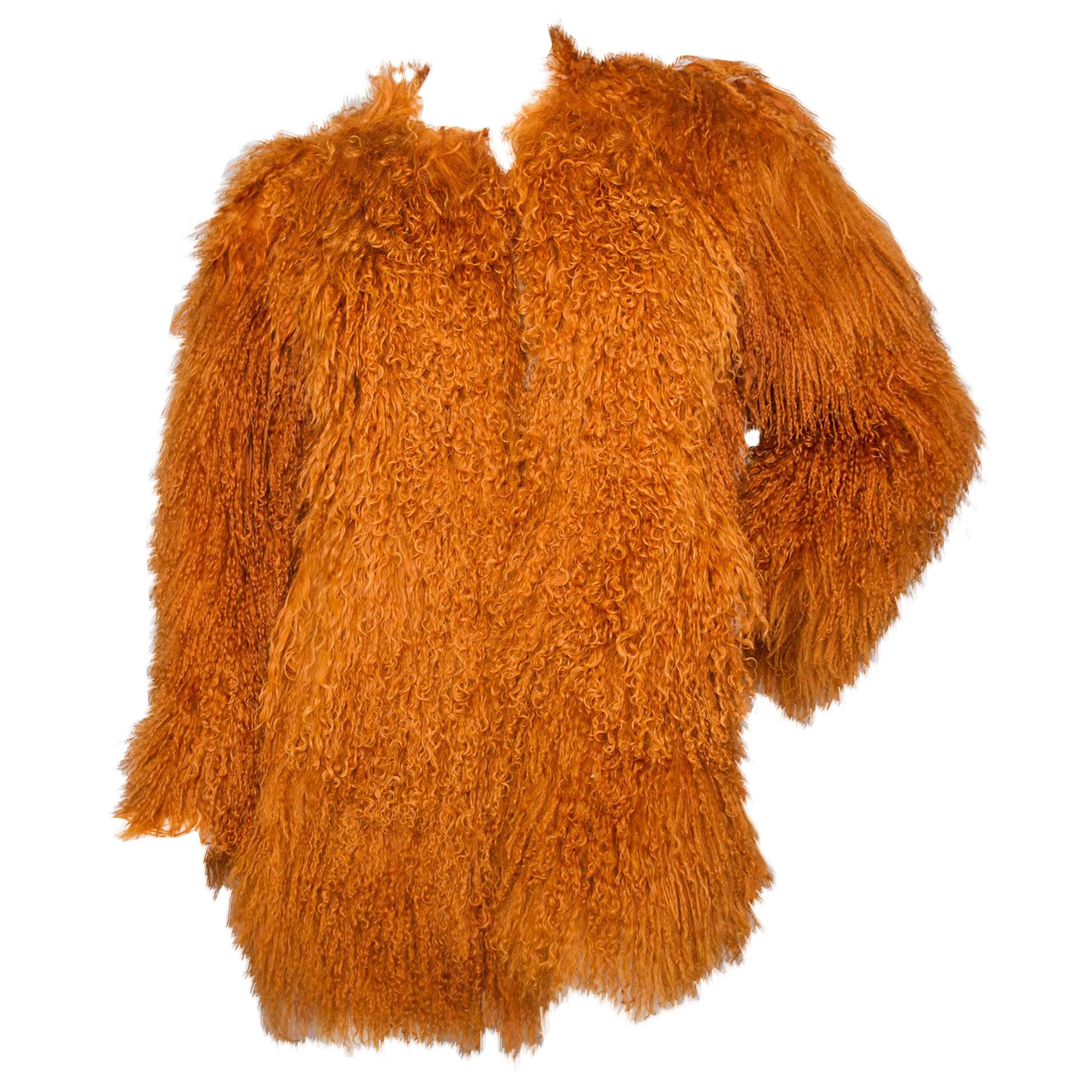 Iconic documented Yves Saint Laurent Mongolian Lamb Fur Coat For Sale