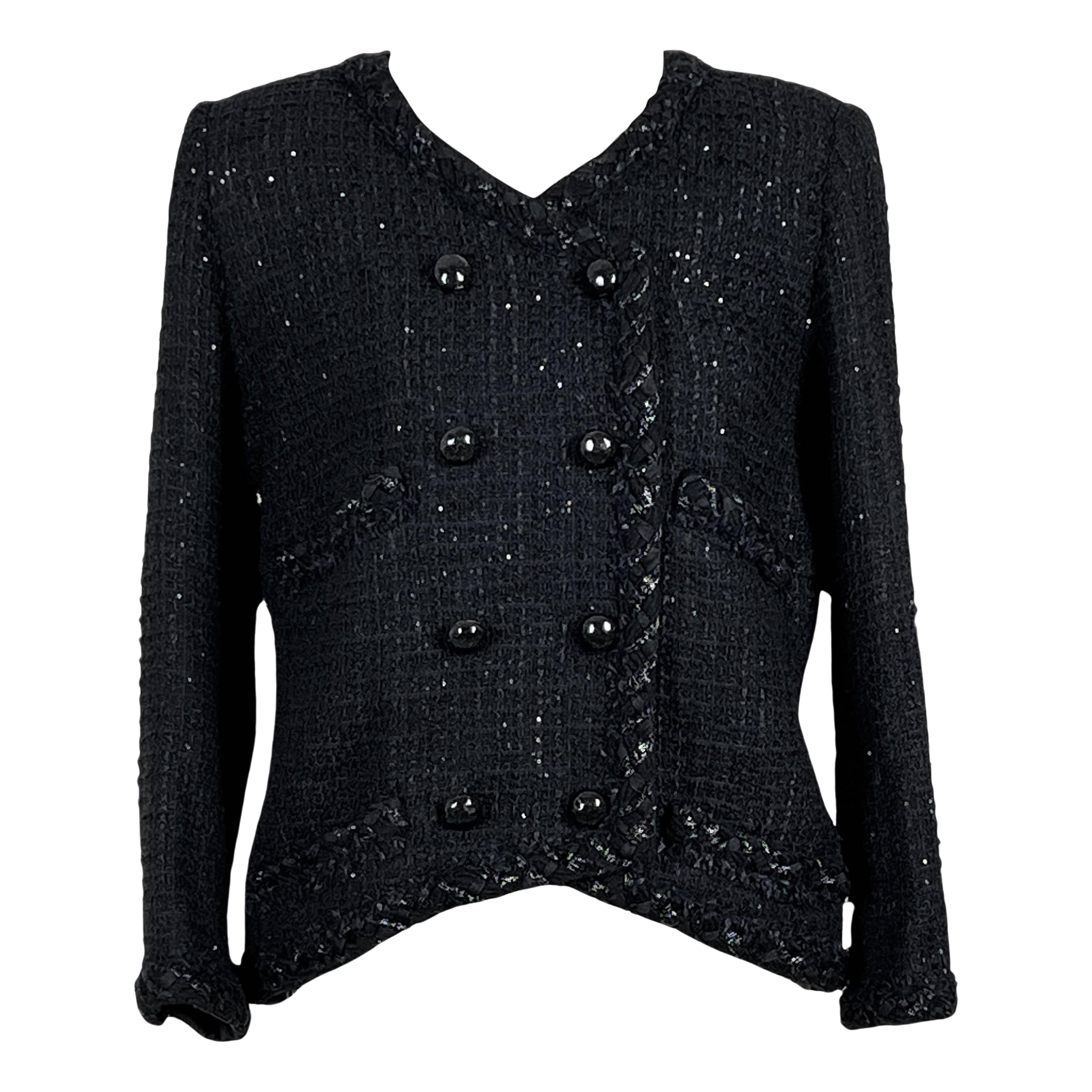 Chanel - Veste en tweed noir Lesage à boutons CC  en vente