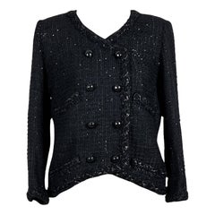 Chanel - Veste en tweed noir Lesage à boutons CC 