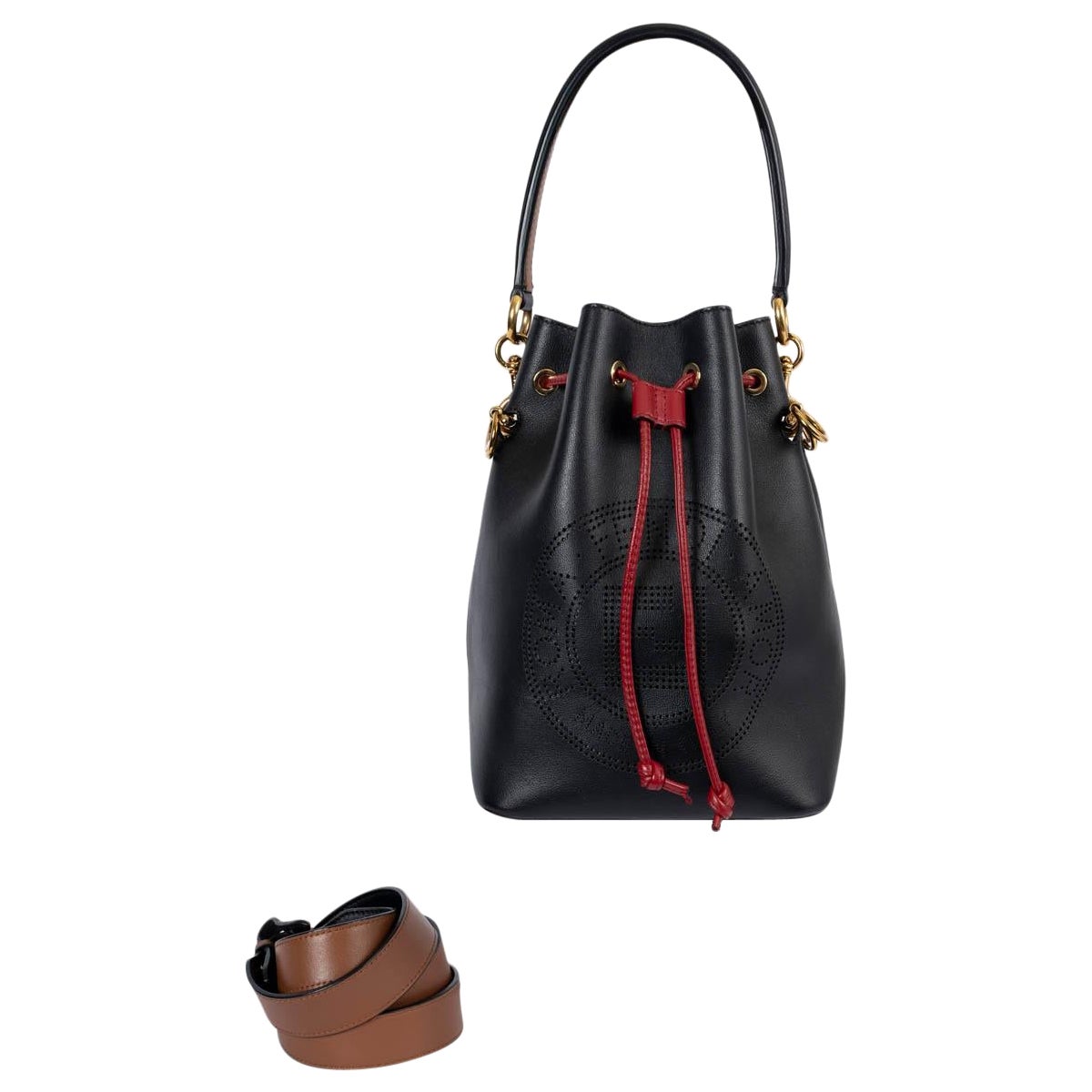FENDI black & red Grace leather SMALL MON TRESOR Bucket Shoulder Bag For Sale