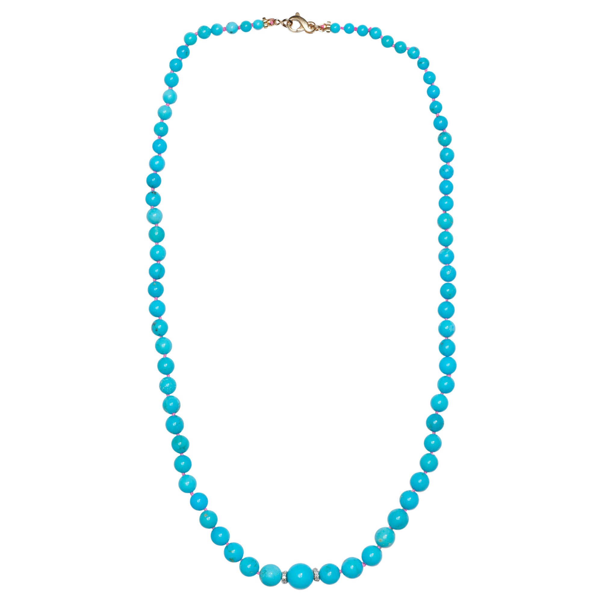 80 Carat Sleeping Beauty Turquoise Beaded Diamonds Necklace  For Sale