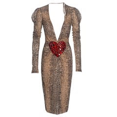 Dolce & Gabbana Snakeskin Print Low Plunge Dress with Crystal Heart, SS 2005