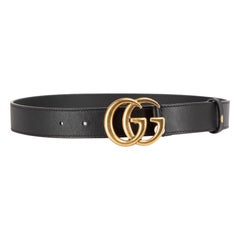 Gucci - Ceinture à boucle en cuir noir avec logo GG