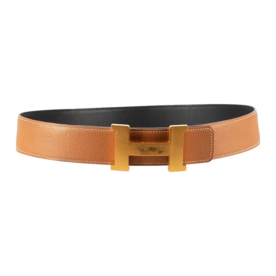 Hermès Tan Leather Brass ‚ÄôH‚Äô Buckle Belt For Sale