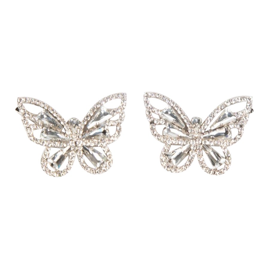 Alessandra Rich Silver Crystal Butterfly Hair Clips For Sale
