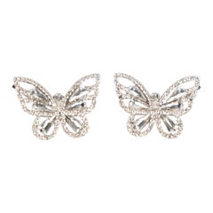 Vintage Alessandra Rich Silver Crystal Butterfly Hair Clips