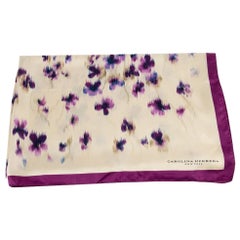 Carolina Herrera Purple Silk Floral Pattern Square Scarf