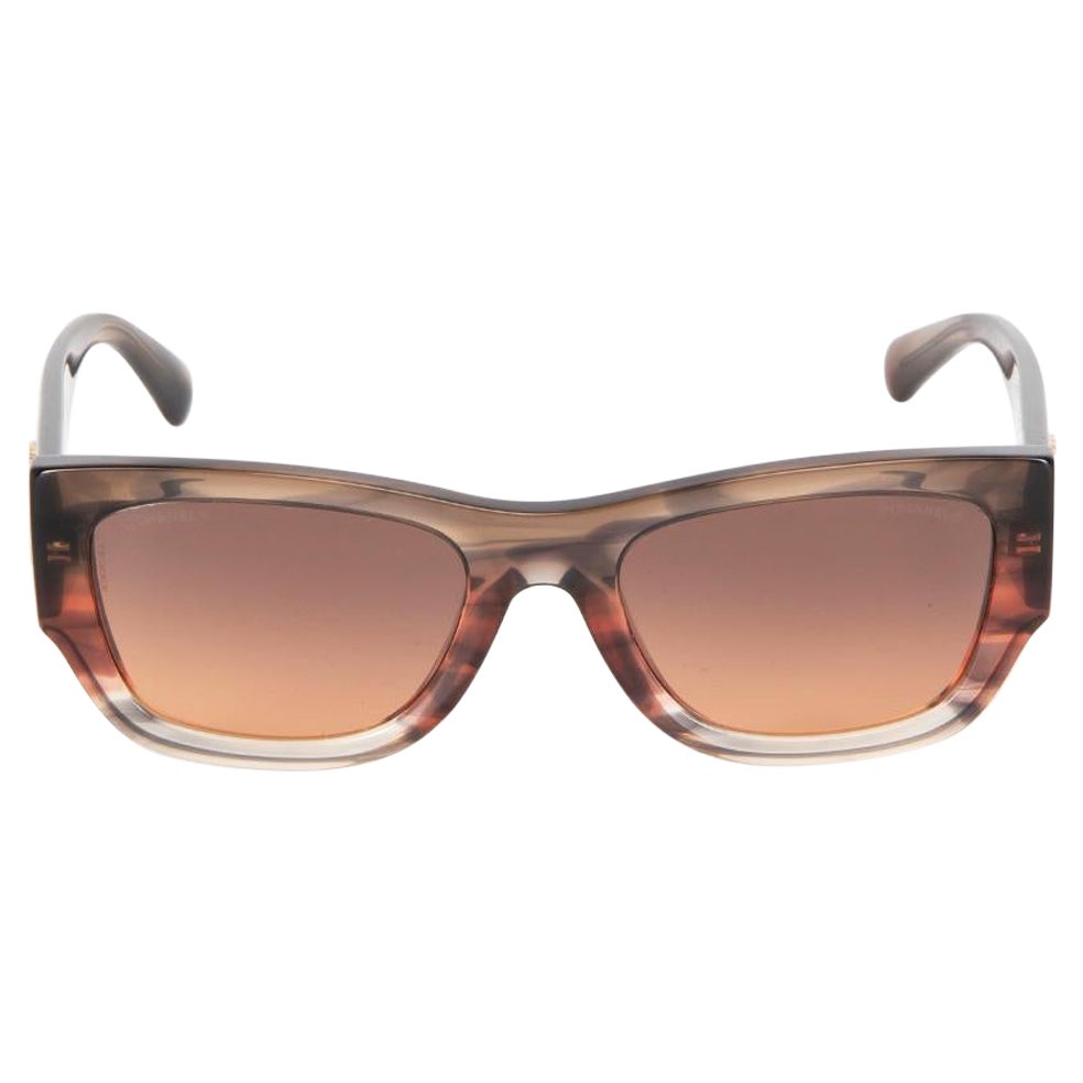 Chanel Brown & Orange Rectangle Sunglasses For Sale