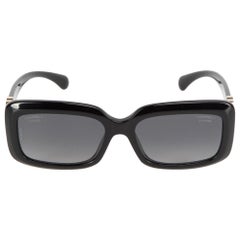 Chanel Black Heart Logo Rectangle Sunglasses