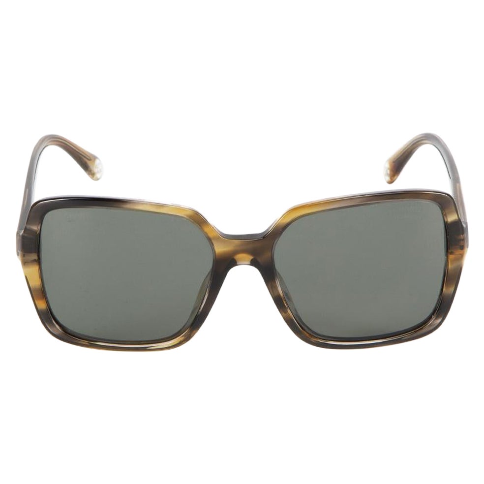 Chanel Green Tortoise Square Sunglasses For Sale