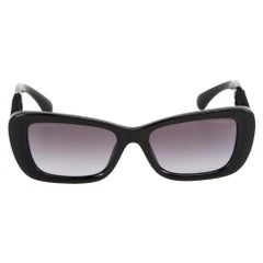 Chanel Black Rectangle Tweed Detail Sunglasses