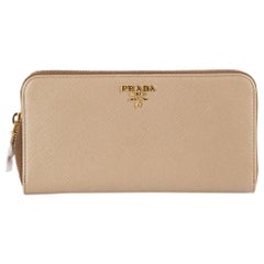 Prada Beige Saffiano Leather Zip Around Wallet