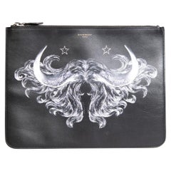 Used Givenchy Black Leather Graphic Printed Zip Clutch
