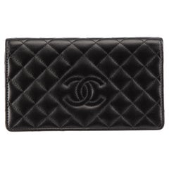 Used Chanel Black Leather CC Quilted Bilfold Wallet