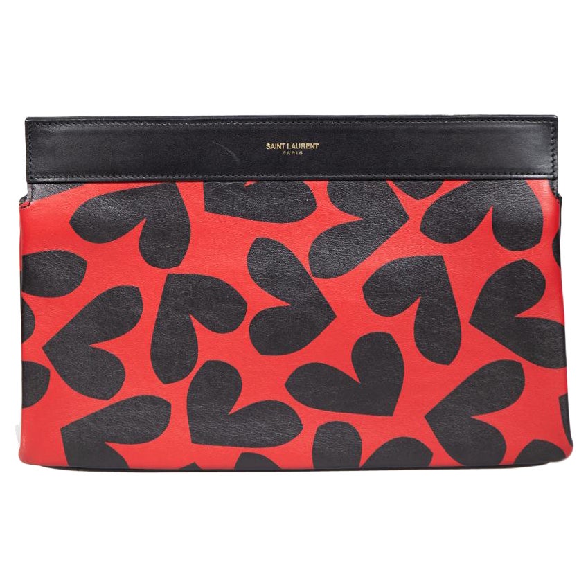 Saint Laurent Heart Printed Leather Clutch For Sale