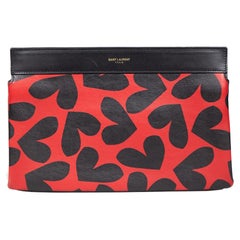 Used Saint Laurent Heart Printed Leather Clutch