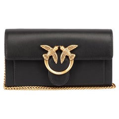 Black Leather Love One Wallet on Chain