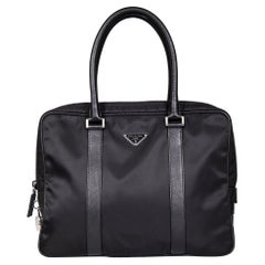 Prada Black Tessuto Saffiano Trim Handbag