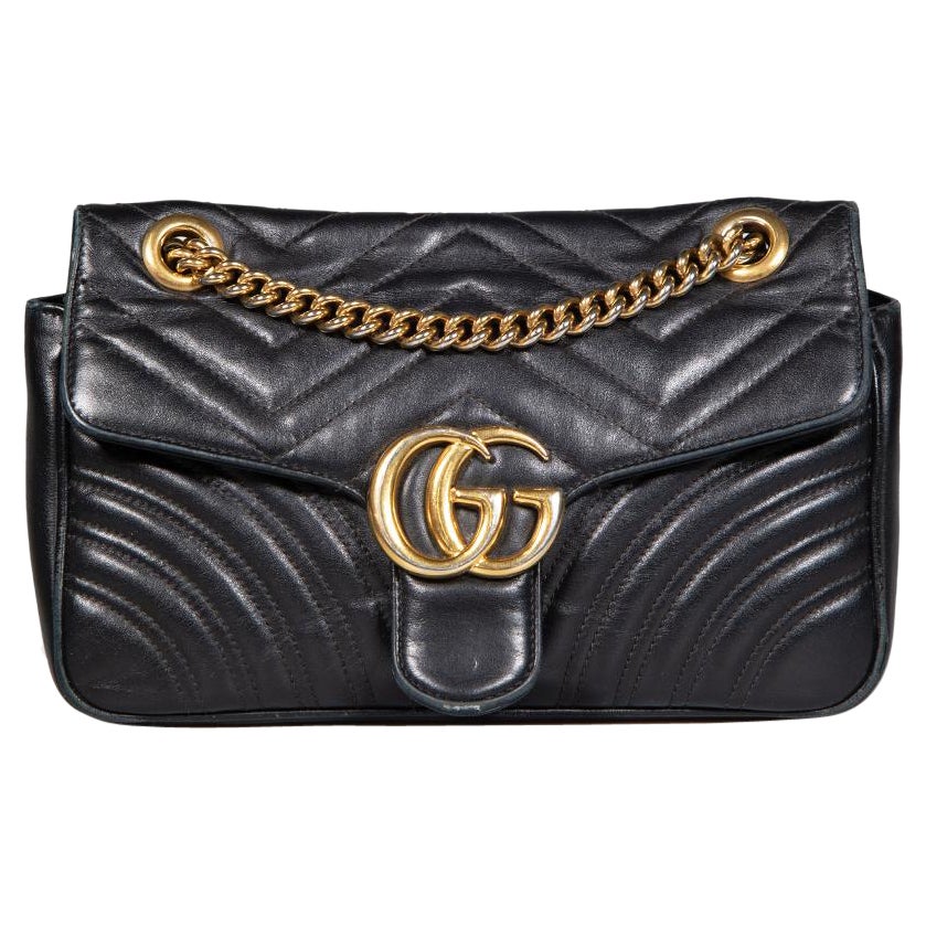 Gucci Black Leather Small GG Marmont Matelasse Shoulder Bag For Sale