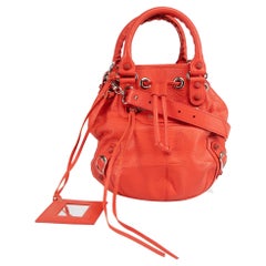 Balenciaga Red Leather Motocross Classic Mini Pompon Bag