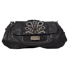 Prada Black Leather Embellished Shoulder Bag