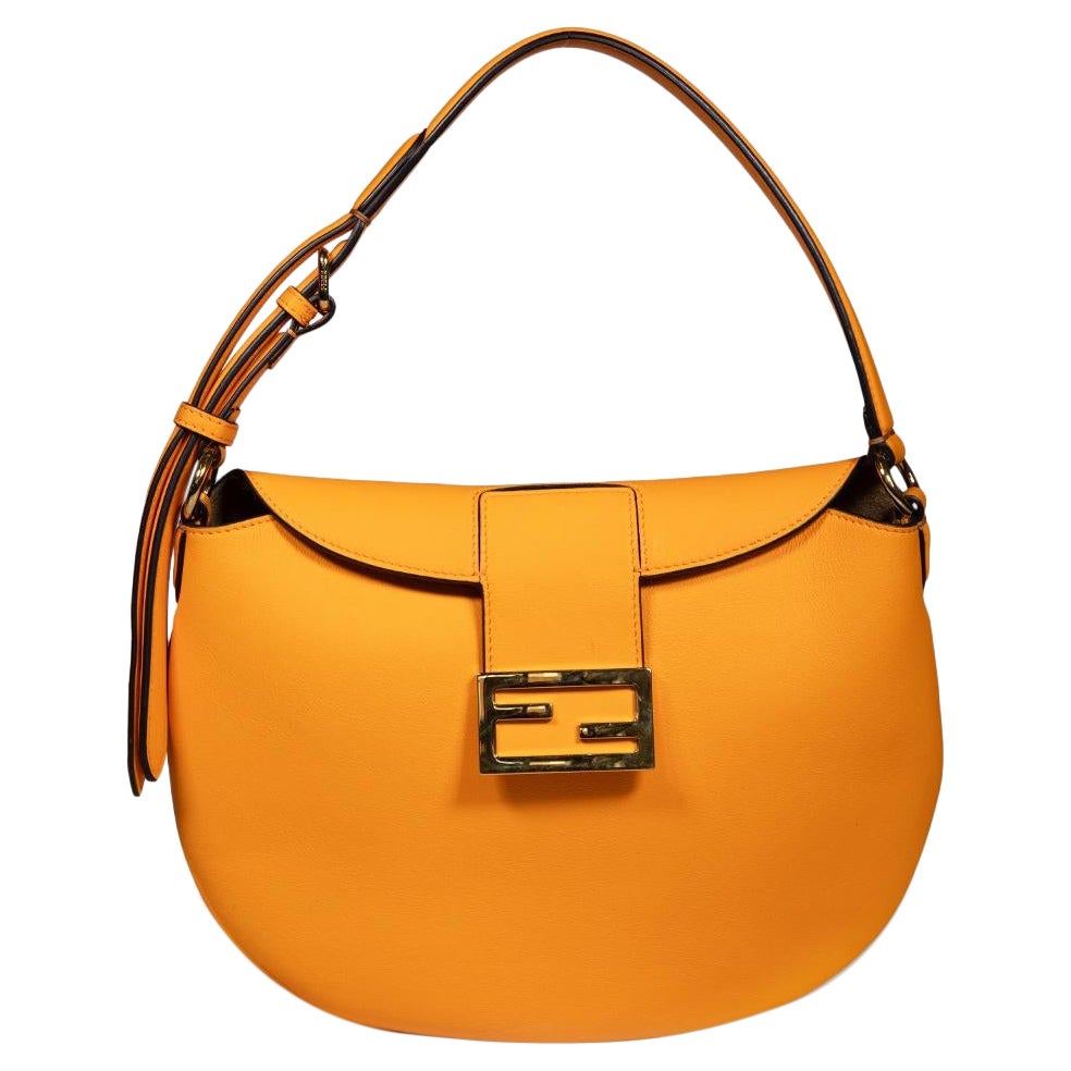 Fendi Orange Leather Croissant Shoulder Bag For Sale