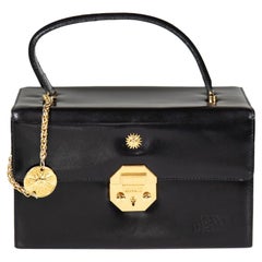 Versace Black Leather Vanity Top Handle Bag