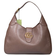 Gucci Brown Leather Aphrodite XL GG Plaque Shoulder Bag
