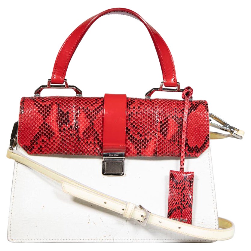Miu Miu Red Snakeskin Push Lock Top Handle Bag For Sale