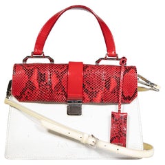 Used Miu Miu Red Snakeskin Push Lock Top Handle Bag