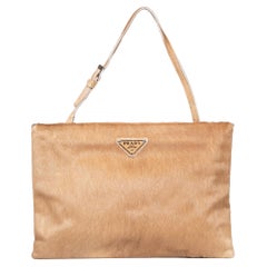 Prada Brown Ponyhair Logo Plaque Top Handle Bag
