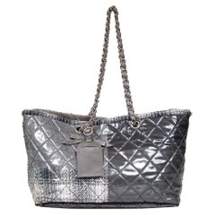 Chanel 2009-2010 Grey Quilted Vinyl & Tweed Funny Patchwork Tote