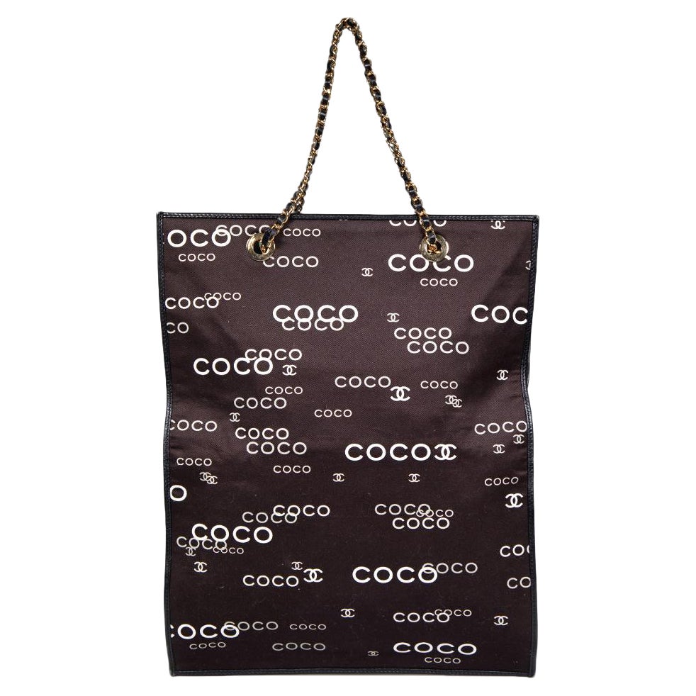 Chanel 2002-2003 Black Coco Print Chain Tote Bag For Sale