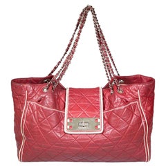 Chanel Burgundy Leather Mademoiselle Lock East West Quilted Tote